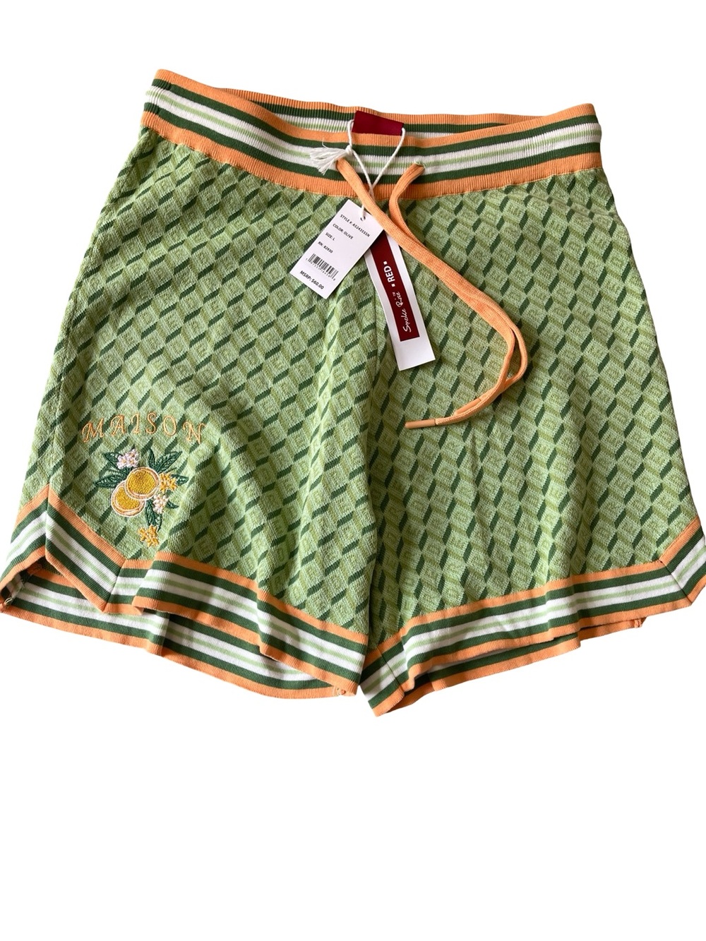 Smoke Rise RED Maison Knit Jacquard Shorts Olive Green & Peach - Size - Picture 2 of 6